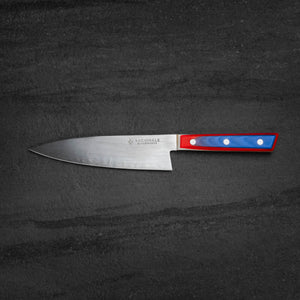 180mm Chefs Knife. Full Tang. Layered G10 Scales (Blue, Red, White, Yellow) - Nacionale Bladeworks