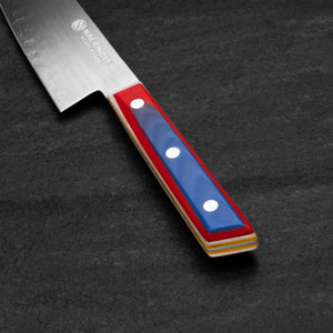 180mm Chefs Knife. Full Tang. Layered G10 Scales (Blue, Red, White, Yellow) - Nacionale Bladeworks