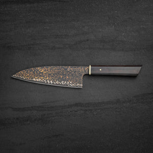 180mm Tall Santoku. Copper Damascus. Ebony. Brass Ferrule - Nacionale Bladeworks