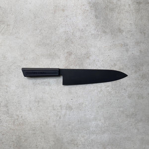 215mm Chefs Knife. Black Stonewashed AUS8. Black Recycled Plastic Skateboard Material Handle - Nacionale Bladeworks