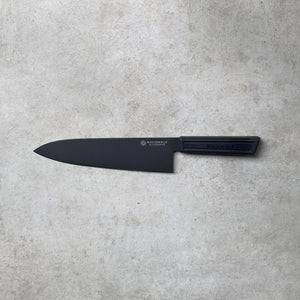 215mm Chefs Knife. Black Stonewashed AUS8. Black Recycled Plastic Skateboard Material Handle - Nacionale Bladeworks