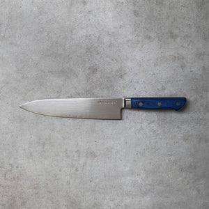 215mm Gyuto. San Mai AUS10 Stainless. Bolstered Blue Pakkawood Handle - Nacionale Bladeworks