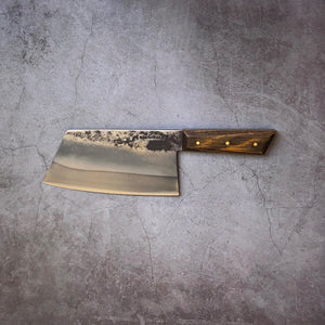 B - STOCK Hand Forged Heavy Cleaver. Full Tang 52100 Steel (Not Rust Resistant) . Stabilized Oak - Nacionale Bladeworks