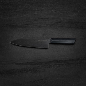 185mm Gyuto. Black Stonewashed AUS8. Black Recycled Plastic Skateboard Material Handle - Nacionale Bladeworks